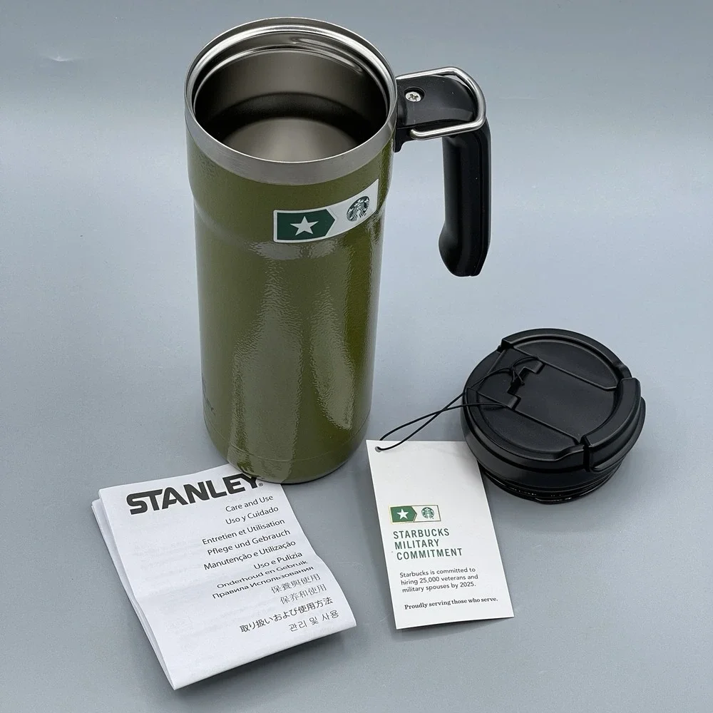 Starbucks Stanley 20oz Military Commitment Green Hammered‎ Steel Tumbler Handle